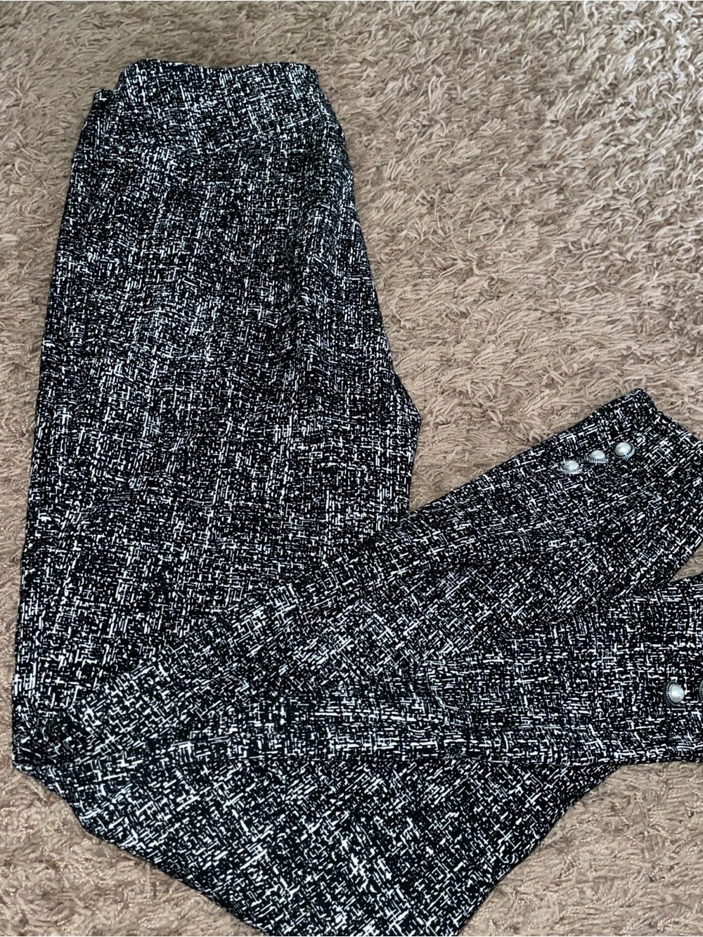 Joseph Ribkoff Black and White Marbled stretch/pull on Pants with Pearl hem